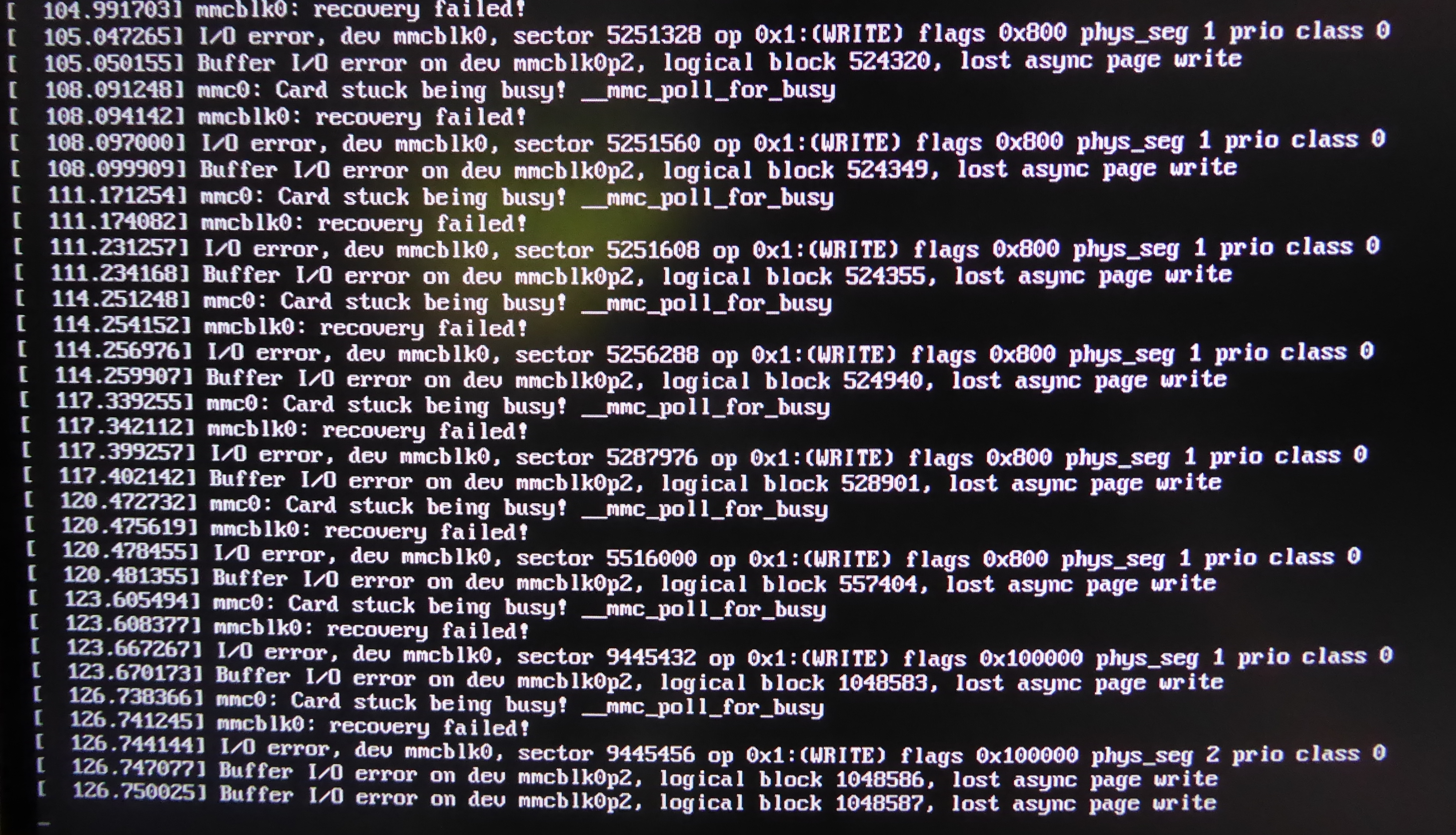 Photo of the virtual console output